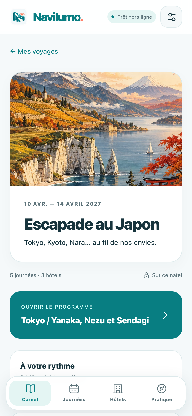 Accueil du carnet de démonstration Japon dans Navilumo